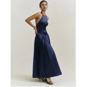 NWOT Reformation Lilyann Satin Maxi Dress Gown Size 10 Navy #2H505